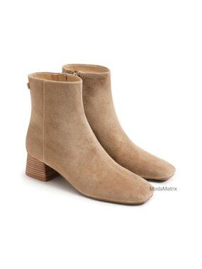 Square Toe Ankle Booties Chunky Block Heel Side Zip Faux Suede Dress Boots